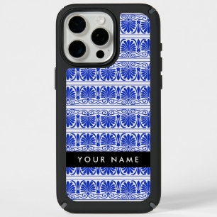 Greek Fret Arabesque Blue, Your Name, Personalize iPhone 15 Pro Max Case