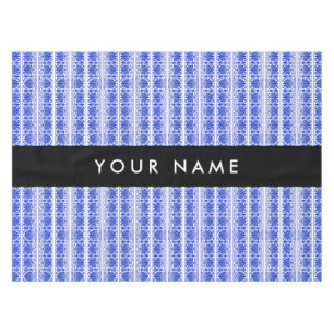 Greek Fret Arabesque Blue, Your Name, Personalize Tablecloth