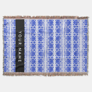 Greek Fret Arabesque Blue, Your Name, Personalize Throw Blanket