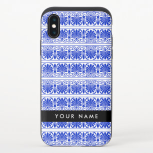 Greek Fret Arabesque Blue, Your Name, Personalize iPhone XS Slider Case