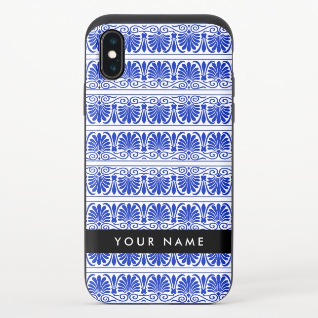 Greek Fret Arabesque Blue, Your Name, Personalize Uncommon iPhone Case (Back)