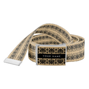 Greek Fret Arabesque Brown, Your Name, Personalize Belt