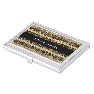 Greek Fret Arabesque Brown, Your Name, Personalize Business Card Case