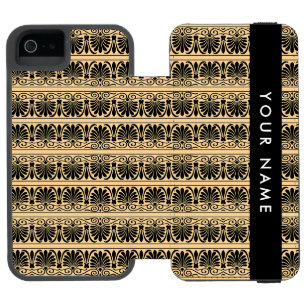 Greek Fret Arabesque Brown, Your Name, Personalize iPhone SE/5/5s Wallet Case