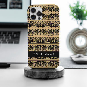 Greek Fret Arabesque Brown, Your Name, Personalize iPhone 15 Pro Max Case