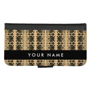 Greek Fret Arabesque Brown, Your Name, Personalize iPhone 8/7 Wallet Case