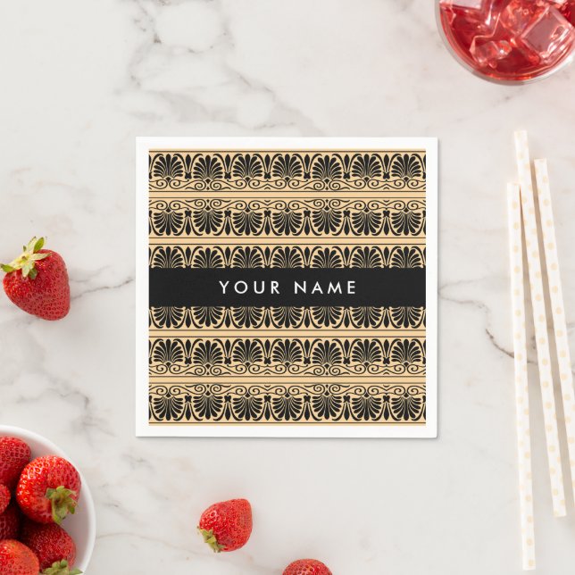 Greek Fret Arabesque Brown, Your Name, Personalize Napkins (Insitu)