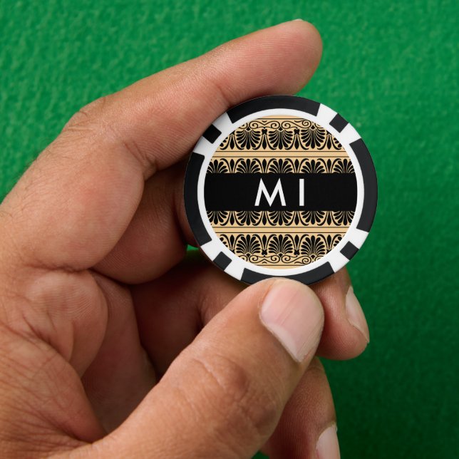 Greek Fret Arabesque Brown, Your Name, Personalize Poker Chips (Hand)