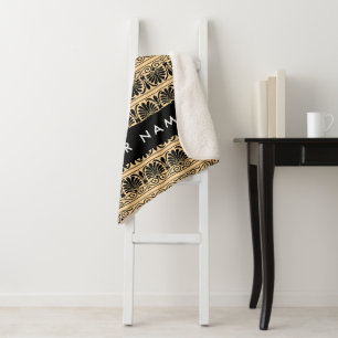 Greek Fret Arabesque Brown, Your Name, Personalize Sherpa Blanket