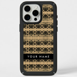 Greek Fret Arabesque Brown, Your Name, Personalize iPhone 15 Pro Max Case