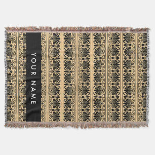 Greek Fret Arabesque Brown, Your Name, Personalize Throw Blanket