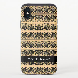 Greek Fret Arabesque Brown, Your Name, Personalize iPhone XS Slider Case