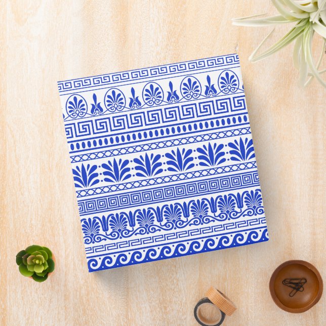 Greek Fret, Mediterranean Pattern, Blue 3 Ring Binder (In Situ)
