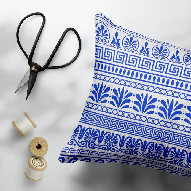 Greek Fret, Mediterranean Pattern, Blue Accent Pillow (Creator Uploaded)