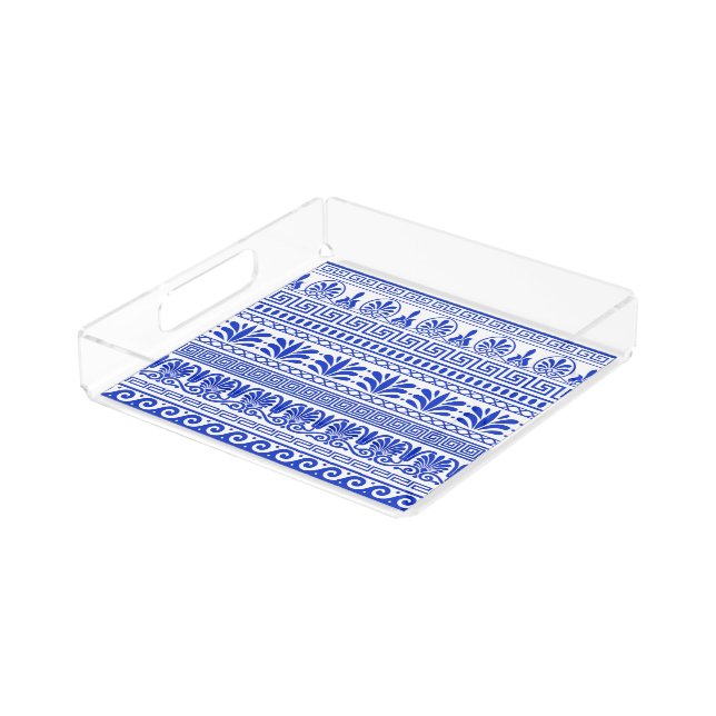 Greek Fret, Mediterranean Pattern, Blue Acrylic Tray (Angled)