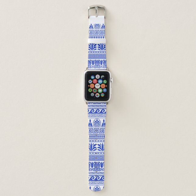 Greek Fret, Mediterranean Pattern, Blue Apple Watch Band (Front)
