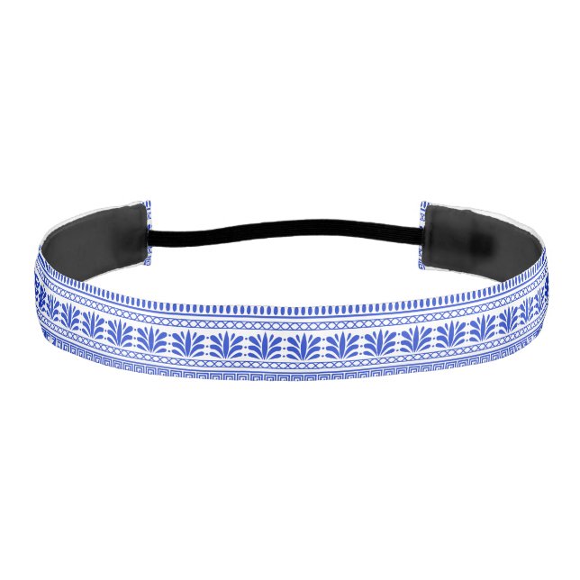 Greek Fret, Mediterranean Pattern, Blue Athletic Headband (Front)
