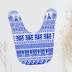 Greek Fret, Mediterranean Pattern, Blue Baby Bib