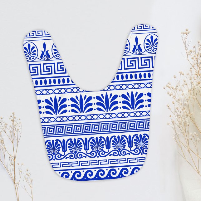 Greek Fret, Mediterranean Pattern, Blue Baby Bib (Creator Uploaded)