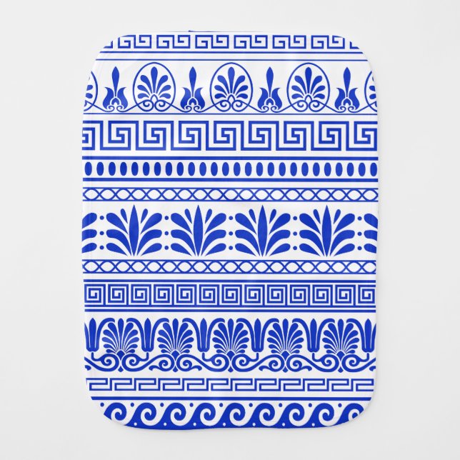 Greek Fret, Mediterranean Pattern, Blue Baby Burp Cloth (Front)