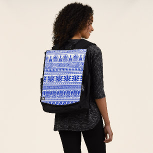 Greek Fret, Mediterranean Pattern, Blue Backpack