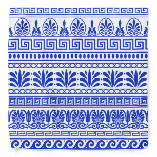 Greek Fret, Mediterranean Pattern, Blue Bandana