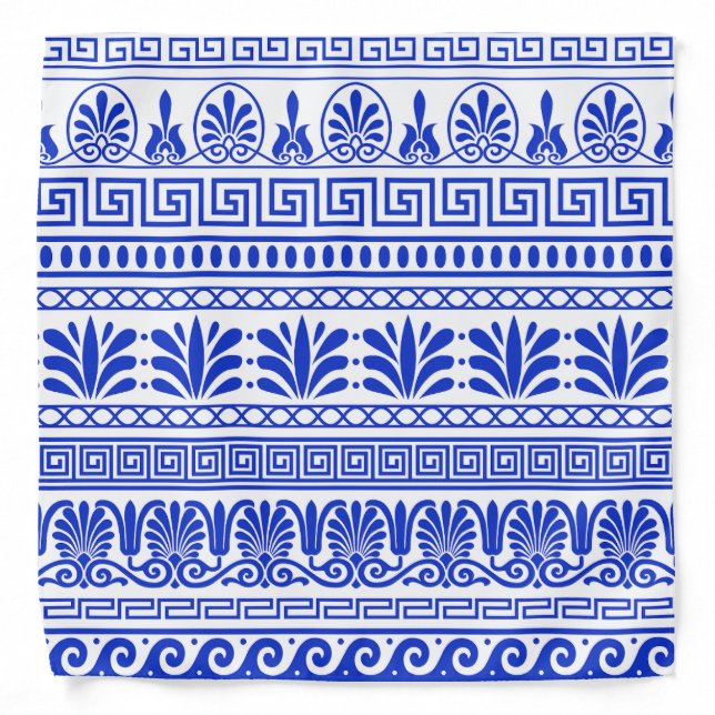 Greek Fret, Mediterranean Pattern, Blue Bandana (Front)