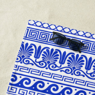 Greek Fret, Mediterranean Pattern, Blue Beach Towel
