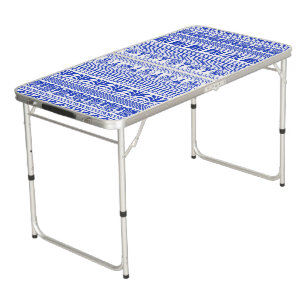 Greek Fret, Mediterranean Pattern, Blue Beer Pong Table