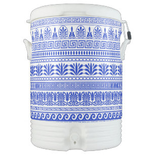Greek Fret, Mediterranean Pattern, Blue Beverage Cooler