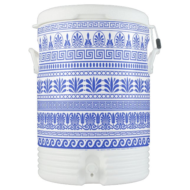 Greek Fret, Mediterranean Pattern, Blue Beverage Cooler (Front)
