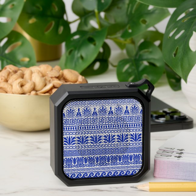 Greek Fret, Mediterranean Pattern, Blue Bluetooth Speaker (Insitu(Table))