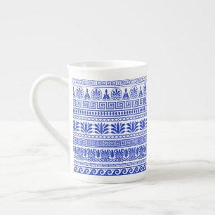 Greek Fret, Mediterranean Pattern, Blue Bone China Mug