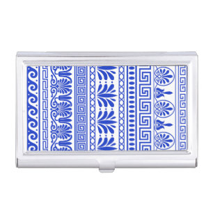 Greek Fret, Mediterranean Pattern, Blue Business Card Case