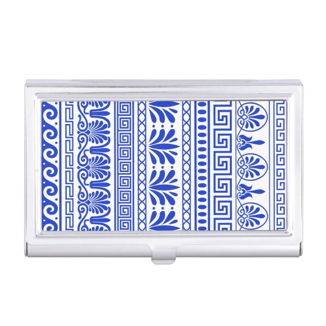 Greek Fret, Mediterranean Pattern, Blue Business Card Case (Front)