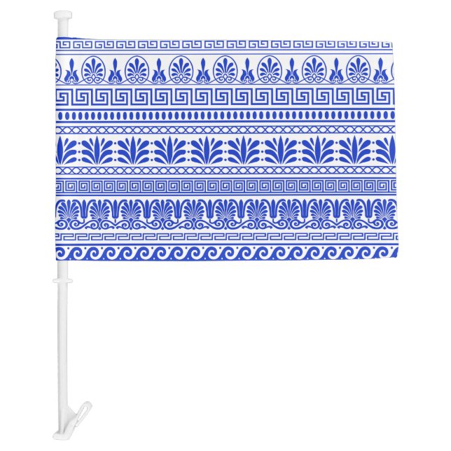 Greek Fret, Mediterranean Pattern, Blue Car Flag (Front)