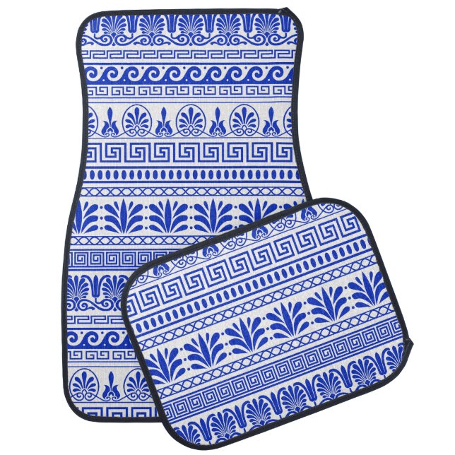 Greek Fret, Mediterranean Pattern, Blue Car Floor Mat (Set)