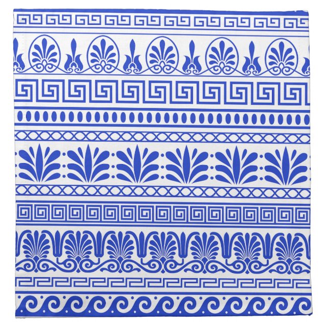 Greek Fret, Mediterranean Pattern, Blue Cloth Napkin (Front)
