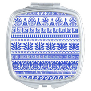 Greek Fret, Mediterranean Pattern, Blue Compact Mirror