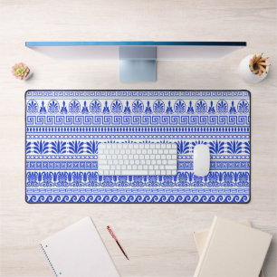 Greek Fret, Mediterranean Pattern, Blue Desk Mat