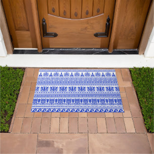 Greek Fret, Mediterranean Pattern, Blue Doormat