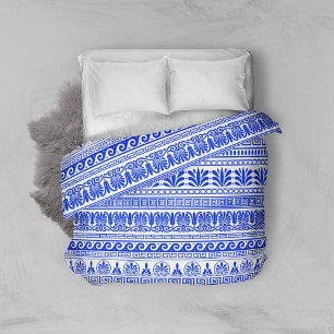 Greek Fret, Mediterranean Pattern, Blue Duvet Cover