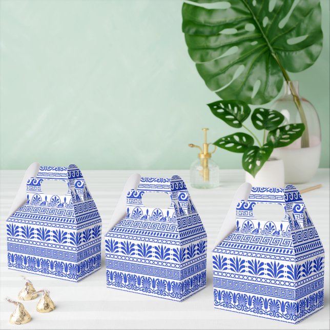 Greek Fret, Mediterranean Pattern, Blue Favor Boxes (Multiple)