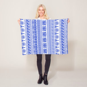 Greek Fret, Mediterranean Pattern, Blue Fleece Blanket