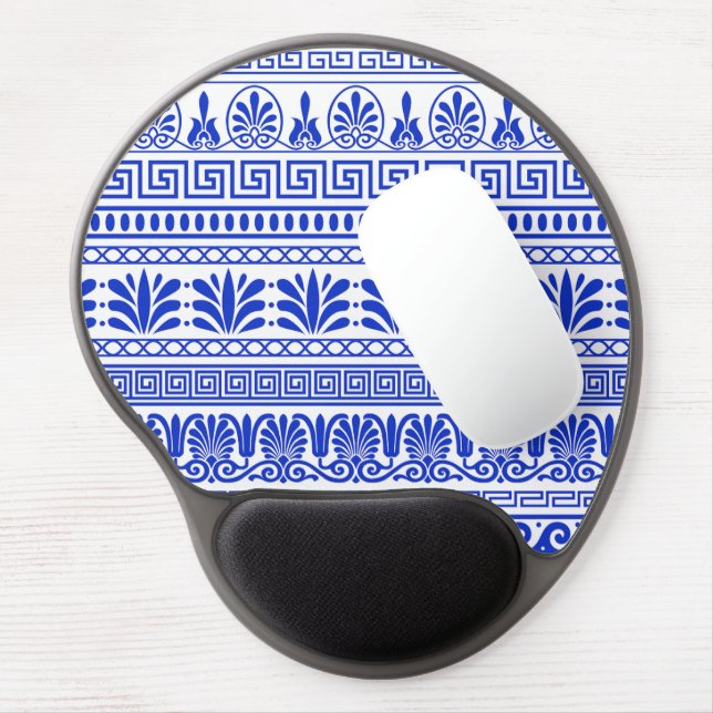 Greek Fret, Mediterranean Pattern, Blue Gel Mouse Pad (Left Side)