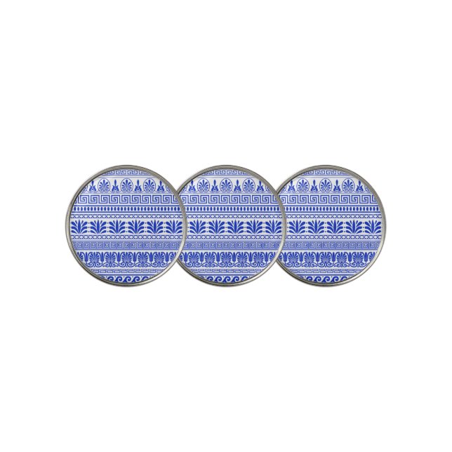 Greek Fret, Mediterranean Pattern, Blue Golf Ball Marker (3 Up)