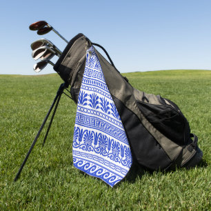 Greek Fret, Mediterranean Pattern, Blue Golf Towel
