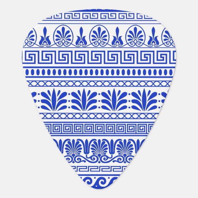 Greek Fret, Mediterranean Pattern, Blue Guitar Pick (Front)