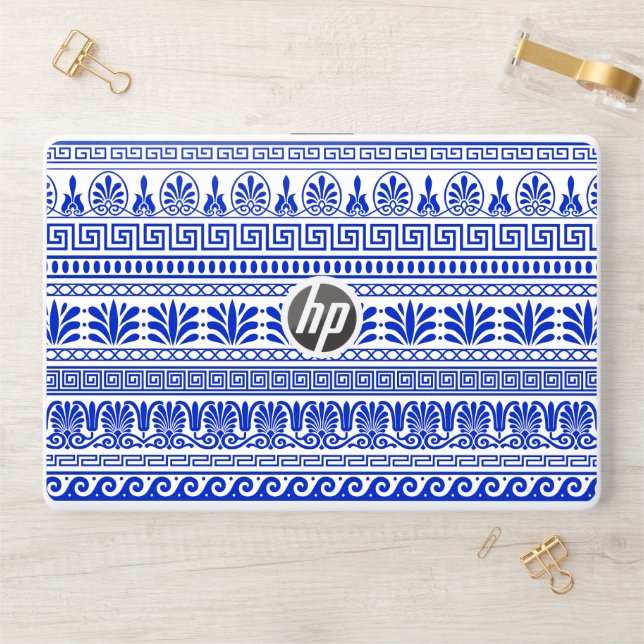 Greek Fret, Mediterranean Pattern, Blue HP Laptop Skin (Desk)