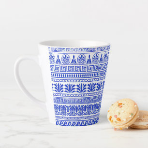 Greek Fret, Mediterranean Pattern, Blue Latte Mug